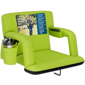 Reclining Stadium Seat with Armrests and Side Pockets - Lime, Wide